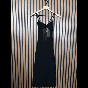 New We Wore What Dress XS Womens Black Mesh Knit Maxi Scoop Neck Back Tie
